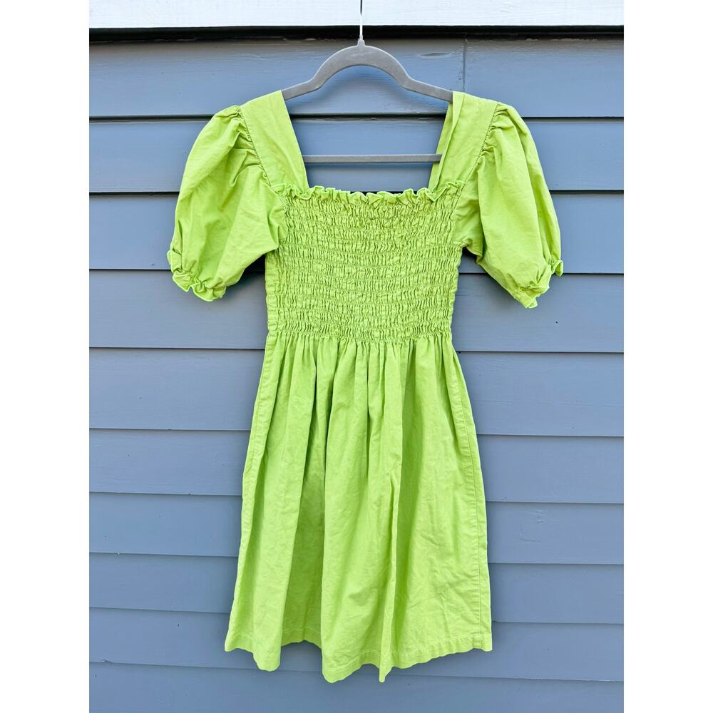 Lisa Says Gah Lime Green Puff Sleeve Mini Dress - Picture 4 of 5